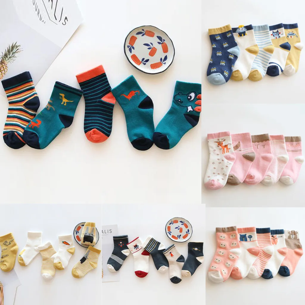 0-12Years старая одежда для маленьких детей Для мальчиков и девочек милый мультяшный принт, хлопок, носки средней длины для маленьких дышащие хлопковые носки для Для женщин сезон: весна–лето