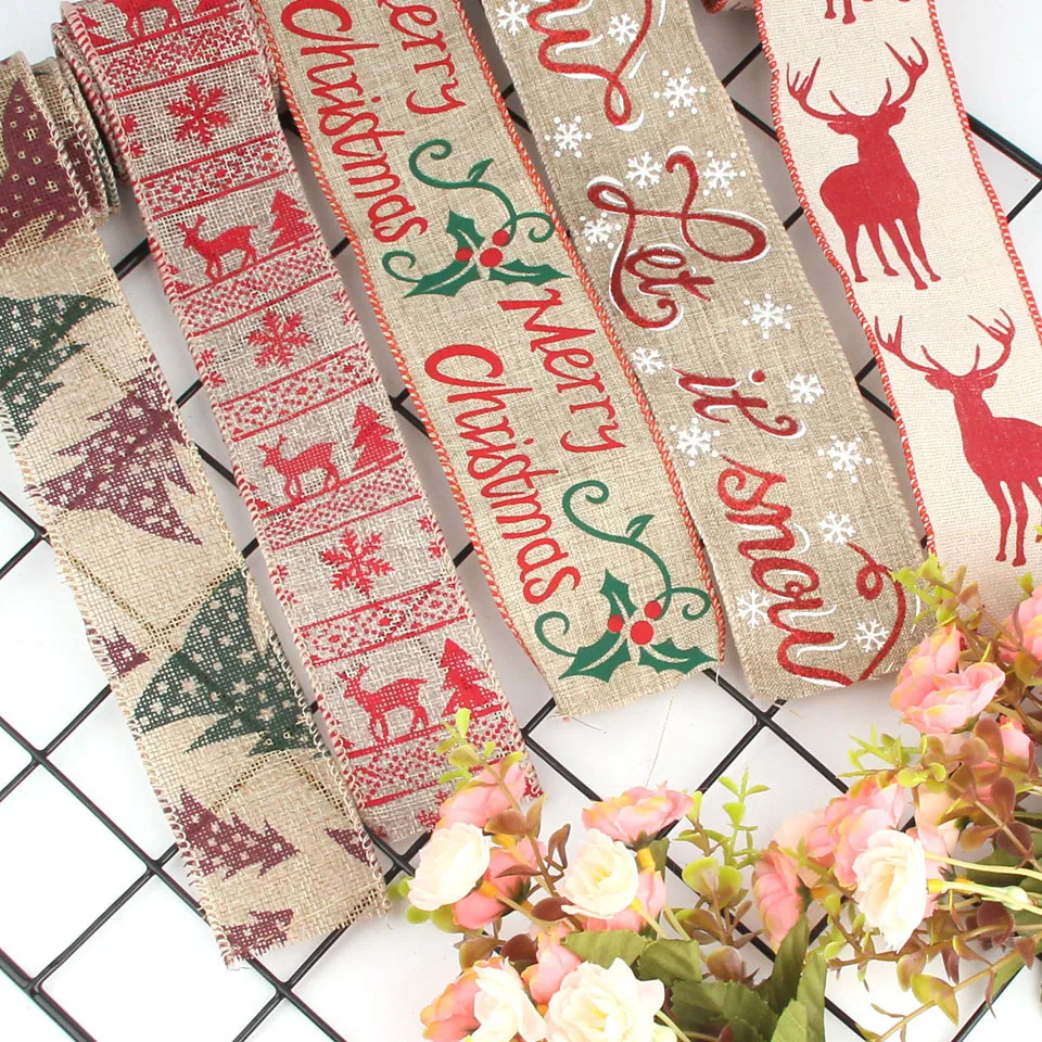 Rollos De Arpillera De Navidad Cinta De Arpillera Con Estampado De Dibujos Animados Vintage Rústico Para Decoraciones De Fiesta De Navidad 2 M Lote Decoraciones Diy De Fiestas Aliexpress