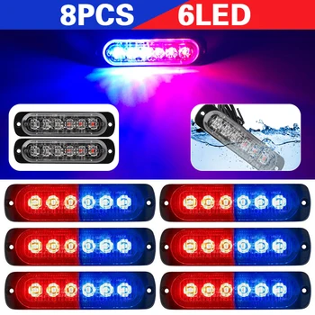 

8pcs Red Blue 6 LED 12V-24V 16 Flashing Modes Emergency Flasher Dash Strobe Warning Light Universal for Car Motorcycle Truck