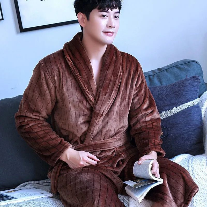 cheap pajama pants Flannel Dragon Crane Men Kimono Bathrobe Gown Casual Nightwear Winter Thick Warm Sleepwear Nightgown Plus Size Loose Homewear mens sleepwear set