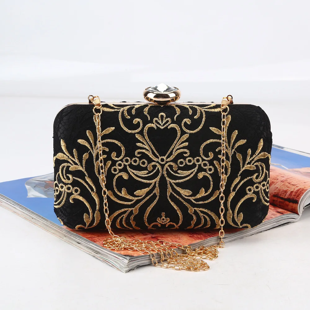

Cross Border Embroidered Evening Bag Classic Style Evening Bag Banquet Clutch Women's Party Bag Manufacturers Direct Selling