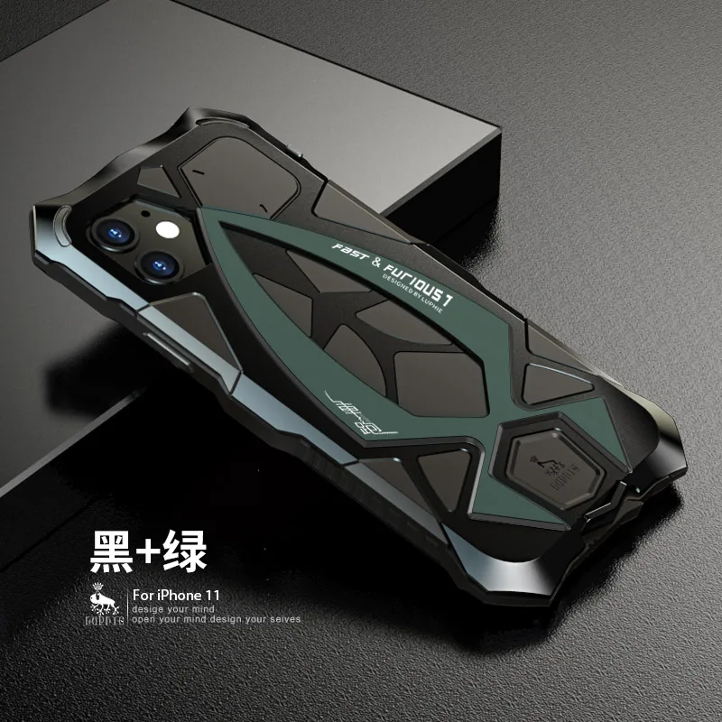 Металлический 360 полный защитный чехол для Iphone 11 чехол Funda Coque для Iphone Xs Xr 11 Pro Max чехол для телефона противоударный чехол Fundas - Цвет: Black green