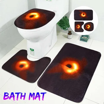 

3pcs Set Anti Slip Bathroom Mat Black Hole Toilet Non-Slip Pedestal Rug Lid Toilet Cover Bath Mat Kitchen Door Floor Mat Carpet