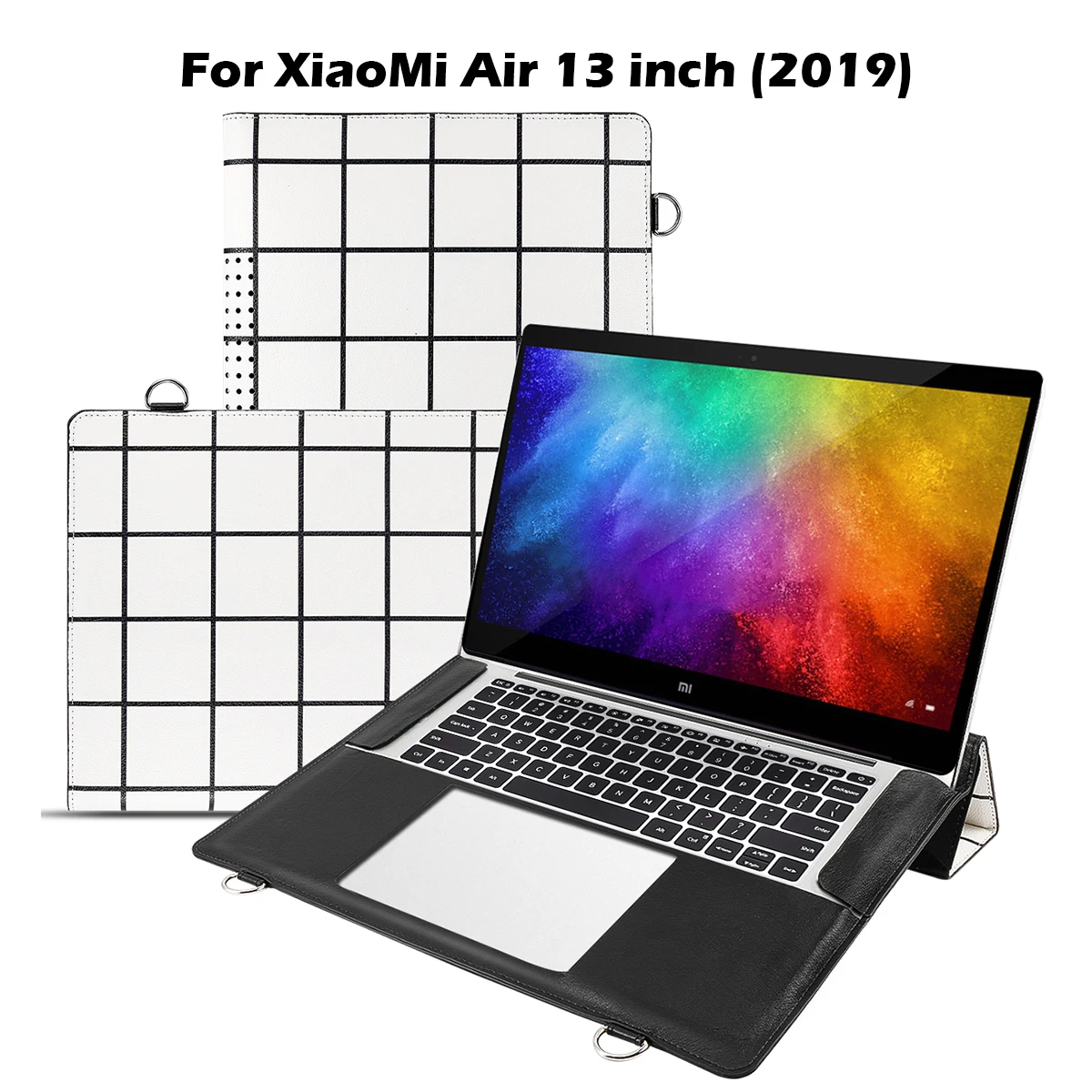 

For Xiaomi Air 13 inch 2019 Laptop Sleeve Case PU Leather Scratch-Resistant Notebook Portable Protective Bag with Shoulder Strap