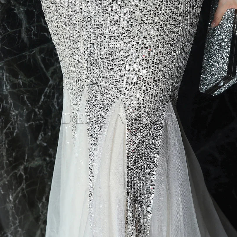 DEERVEADO сексуальный глубокий v-образный вырез длинное вечернее платье блесток с открытой спиной с юбкой-годе Вечерние вечернее платье торжественное платье K16538
