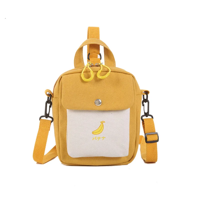 

Ougger Small Shoulder Bag Female Crossbody Bags Summer Yellow Canvas Korean Style Contrast Fruit Bags with Zipper for Shopping