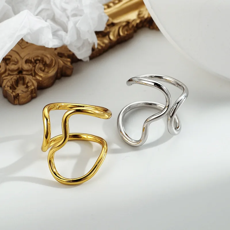Japan Korean-Style Handmade 925 Ring Simple Ins Normcore Style Opening Handmade Geometric Line Finger Ring for Women Wholesale afbeelding