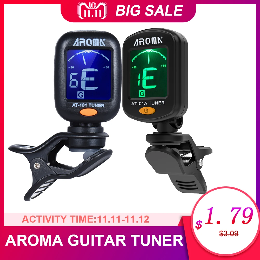 

AROMA AT-01A/101 Guitar Tuner Rotatable Clip-on Tuner LCD Display for Chromatic Acoustic Guitar Bass Ukulele Guitar Accessories