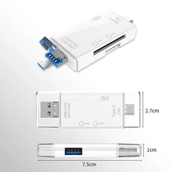6-in-1 USB-C Memory Card Reader with OTG Adapter (White)
