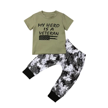 

2019 Summer Toddler Kids Baby Boy Letter Tops T-shirt Camo Long Pants 2Pcs Outfits Set Clothes