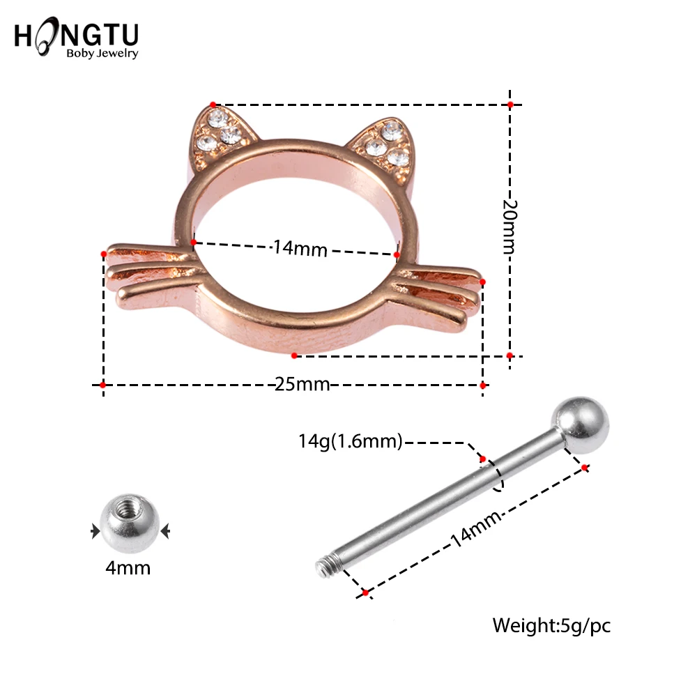 HONGTU 2 шт кошачьи кольца для сосков, пирсинг, сексуальное хирургическое стальное кольцо для сосков, панковские Стразы, женские Украшения для тела 14G