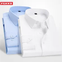 FGKKS, мужские повседневные Рубашки, Топы, мужская деловая Базовая рубашка с длинным рукавом, модная брендовая мужская приталенная Однотонная рубашка