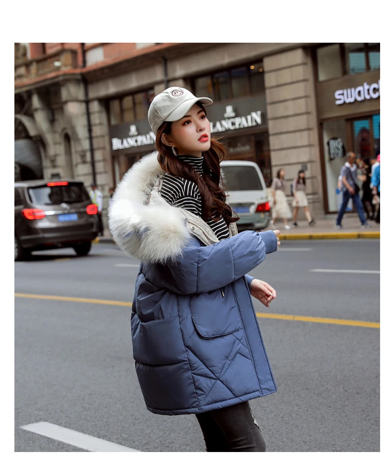 Зимние пуховики средней длины, женские куртки, повседневная куртка с меховым воротником и капюшоном, теплое плотное пальто размера плюс, Женское пальто с большими карманами