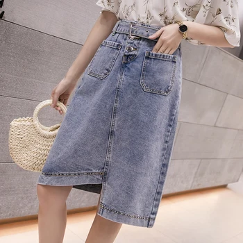 

Womens Skirt Vintage Clothes Denim Long Skirts Blue Harajuku Summer High Waist Streetwear 2020 The New flowy Fashion Spring