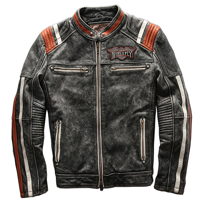 Flash Sale A1627 Read Description! Asian size mans genuine cow leather rider jacket embroidery leather motorcycle cowhide leather jacket