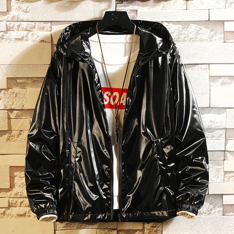 Mens Jacket coats New autumn Nightclub Glossy glossy solid color casual men's jackets hip hop streetwear jacket large size