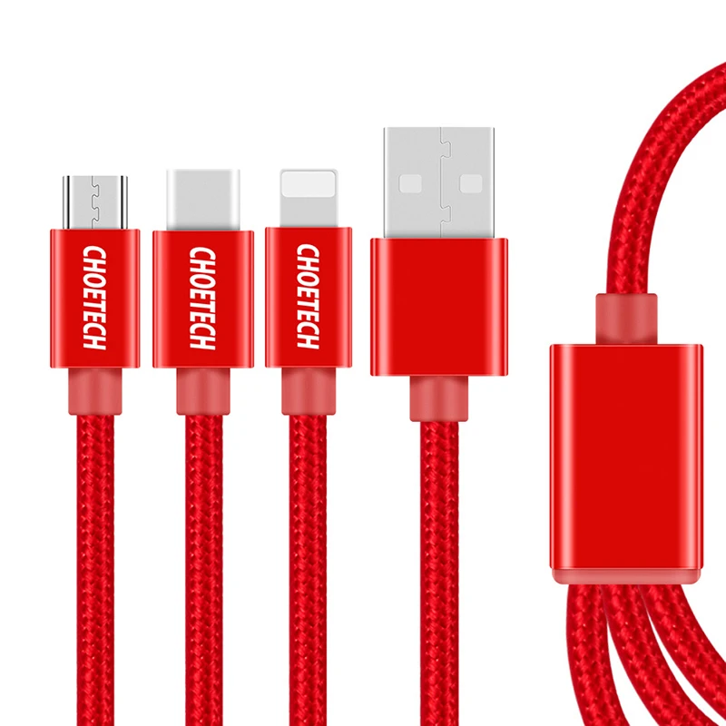 CHOETECH 3 в 1 USB кабель для мобильного телефона Micro usb type C кабель для зарядки iPhone кабель для зарядки Micro USB шнур для зарядного устройства - Цвет: Красный