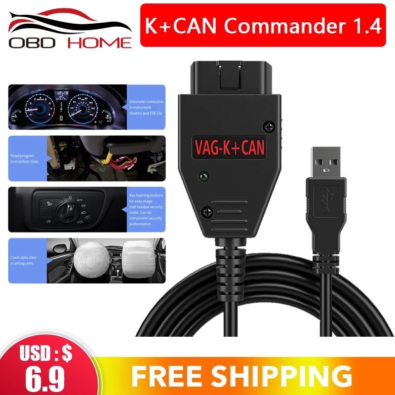 OBD2 для VAG K + CAN Commander 1 4 с FTDI FT232RL PIC18F258 сканера VW/AUDI/SKODA диагностический кабель|Кабели