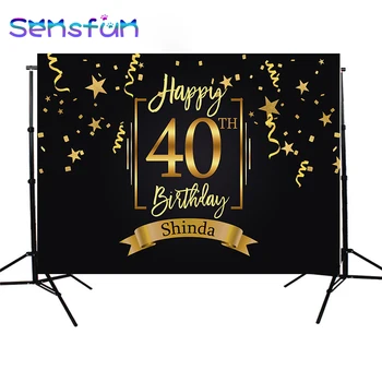

Sxy1270 Happpy 40th Birthday Backdrop Gold Little Stars Ribbons Photo Background Champagne Celebration Birthday Party Banner