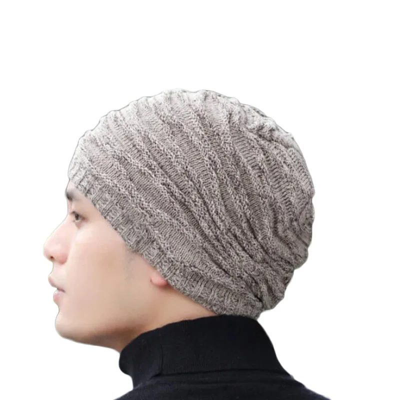 Шапка бини мужская зимняя водонепроницаемая рябь Beanie Мужская s трикотажный свитер шапки плюс бархатная утолщенная шапка бини мужские шапки
