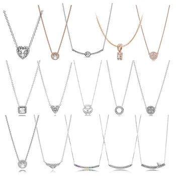 

100% 925 Sterling Silver Model HEARTS OF WINTER FOREVER Vintage Allure FAIRYTALE TIARA Glamour Necklace For Women