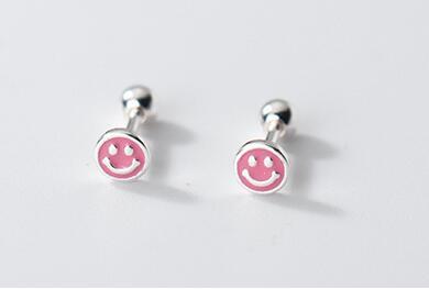 Silver Color Smile Round  Piercing Stud Earring For Women Girls Wedding Birthday Jewelry Gift Pendientes eh1791