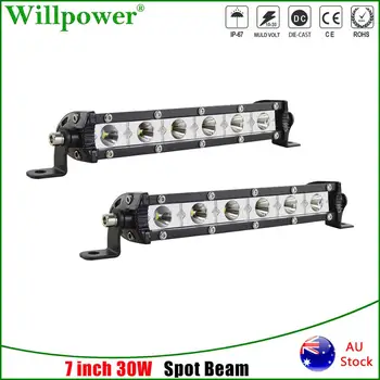 

2x Slim Single Row 7inch 30W LED Work Light Bar For Jeep Polaris ATV UTV 4WD Off Road 4x4 SUV Spot Beam Fog Driving Lamp