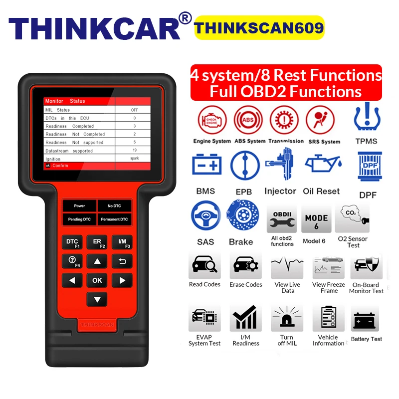 Автомобильный диагностический инструмент OBD2 Thinkscan TS609 ABS SRS AT has TPMS/EPB/Oil 8 Функция
