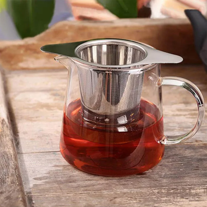 Stainless Steel Tea Filter Infuse Strainer with Two Tabs Lid for Teapot Mug D6