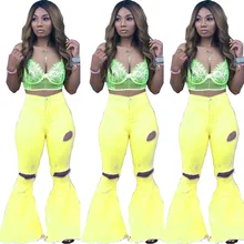 Европейские популярные рваные джинсы подходят для женщин высокая Талия Молния fly расклешенные брюки лучшее качество Уличная женские джинсы YHG5268