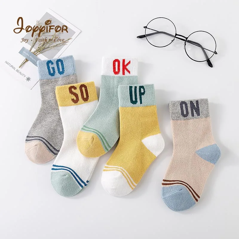 Joyifor/5 пар/лот, весенне-осенние тонкие носки для девочек Детские хлопковые носки милые Дышащие носки для маленьких мальчиков 1-6 лет - Цвет: Синий