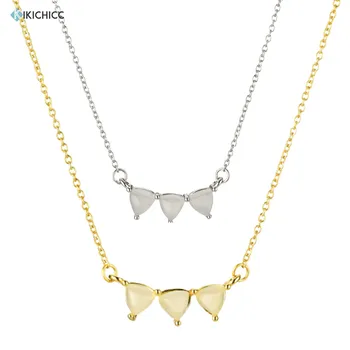 

Kikichicc 100% 925 Sterling Silver Gold Three Milk White Queen Ovals Chain Necklace 2020 Crystal CZ European Luxury Jewelry