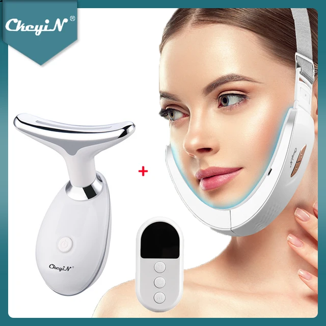 CkeyiN Face Massager V-Face Lifting Belt LED Photon EMS Massage Shaping Slimming Double Chin Reducer V-Line Chin Cheek Lift Up 1