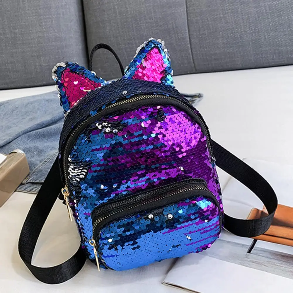 Precio Especial Mochila de lentejuelas con orejas de gato para chicas, bolso escolar de viaje, con cremallera kblb3q5Ow