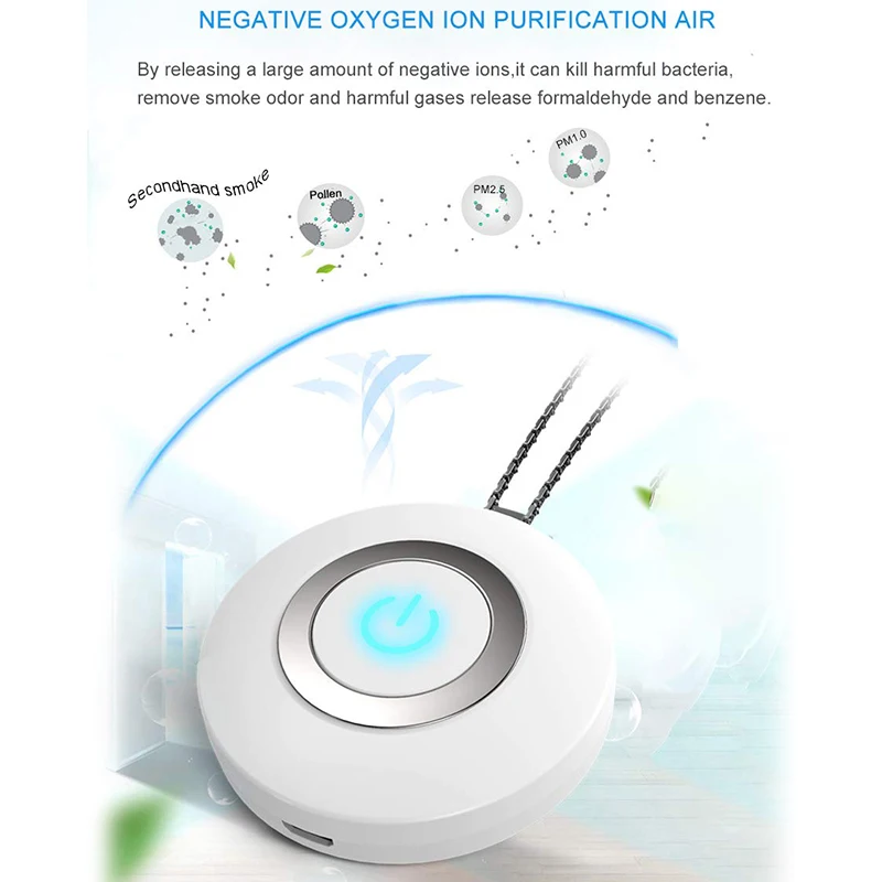 USB Portable Wearable Air Purifier, Personal Mini Air Necklace Negative Ion Air Freshener- No Radiation Low Noise for Adults Ki