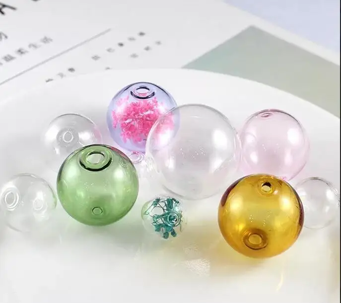 라운드 유리 공 구 글로브 비즈 10mm 더블 홀 컬러 1 개, 중공 유리 병 쥬얼리 DIY 액세서리 만들기 결과