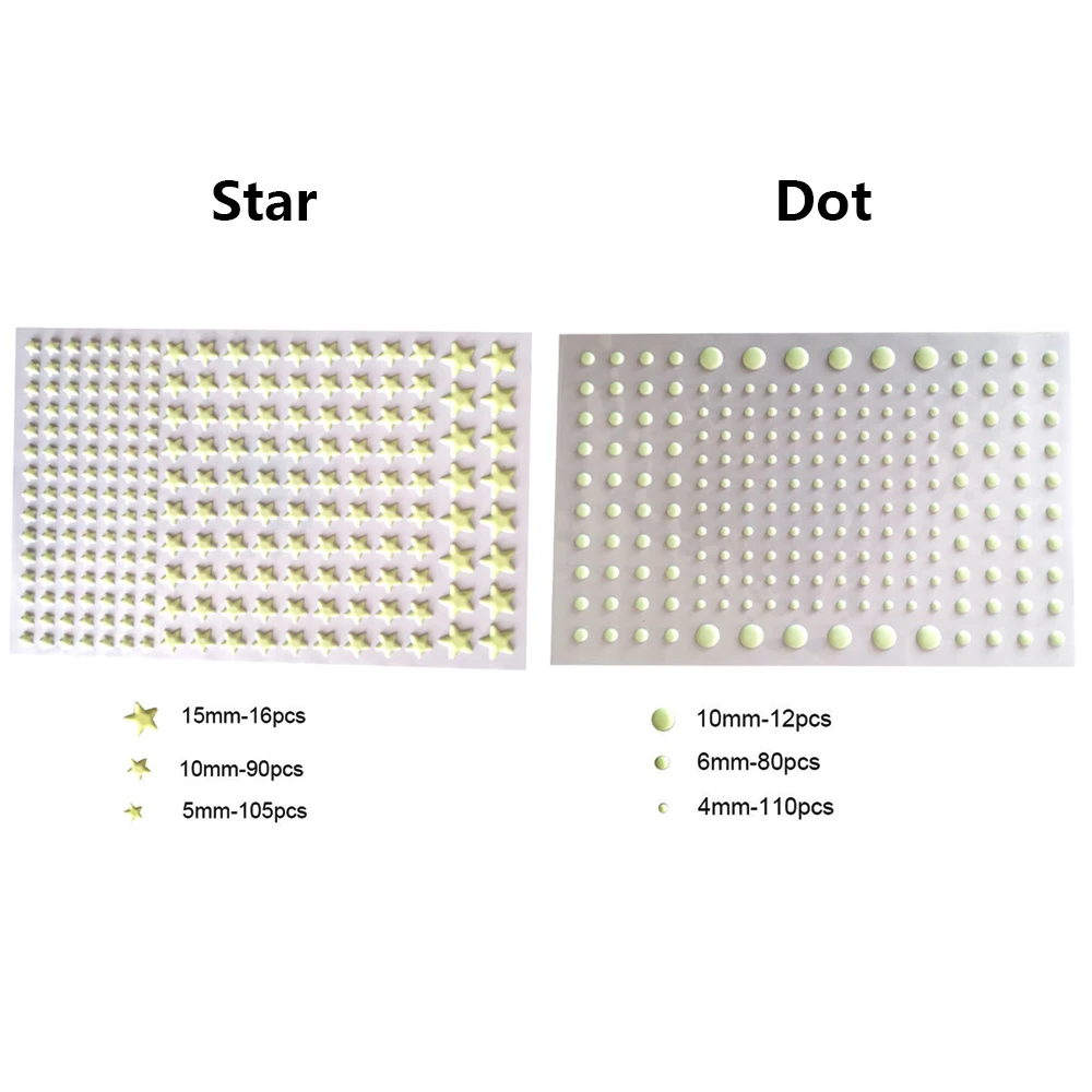 3D Luminous Wall Sticker Stars Dots Fluorescent Wall Sticker Kids Room Bedroom Ornament Decor Glow In Dark Bubble Decal 202Pcs