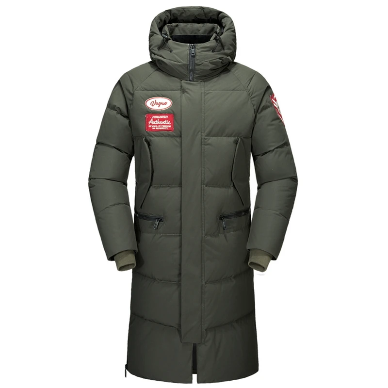 Мужская длинная куртка-пуховик черная приталенная верхняя одежда для мужчин