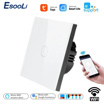 

EsooLi EU Standard 1/2 Gang Tuya/Smart Life/ewelink WiFi Wall Light Touch Switch for Google Home Amazon Alexa Voice Control