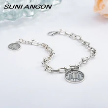 Винтажный 925 пробы Серебряный Королевский монета с портретом большой летний Браслет античный круглый браслет с подвеской S925 женские аксессуары