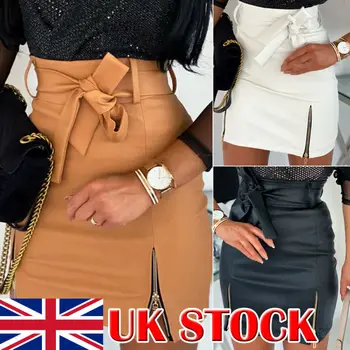 

Fashion Women Skirt Mini Slim Skirt High Waist Stretch Zipper Up Lady Bandage PU Leather Preppy Pencil Bodycon Short Skirt