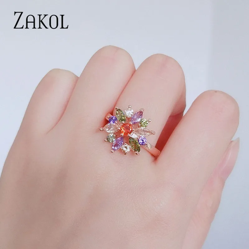 ZAKOL модное розовое золото цвет цветок кластер Прозрачный Кристалл циркония