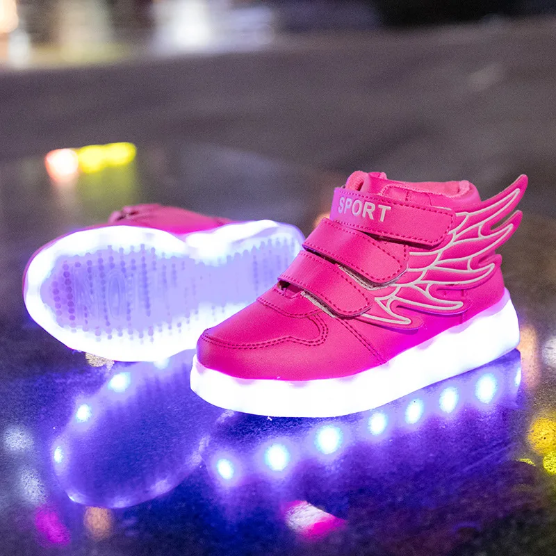 boy sandals fashion Size 22-37 Children LED Shoes USB Charged Glowing Wings Sneakers with Light Up Sole Luminous Lighted Shoes for Kids Boys Girls child shoes girl