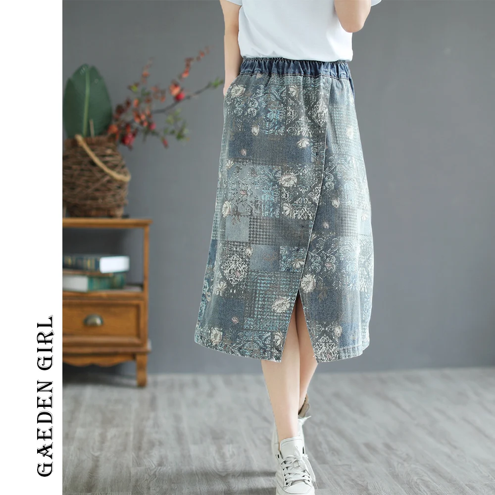 GG Spring Summer Skirt Long Skirts 6706 Flower Oriental Rural Wind Design Baggy Plus SIZE denim women's Woman clothes | Женская