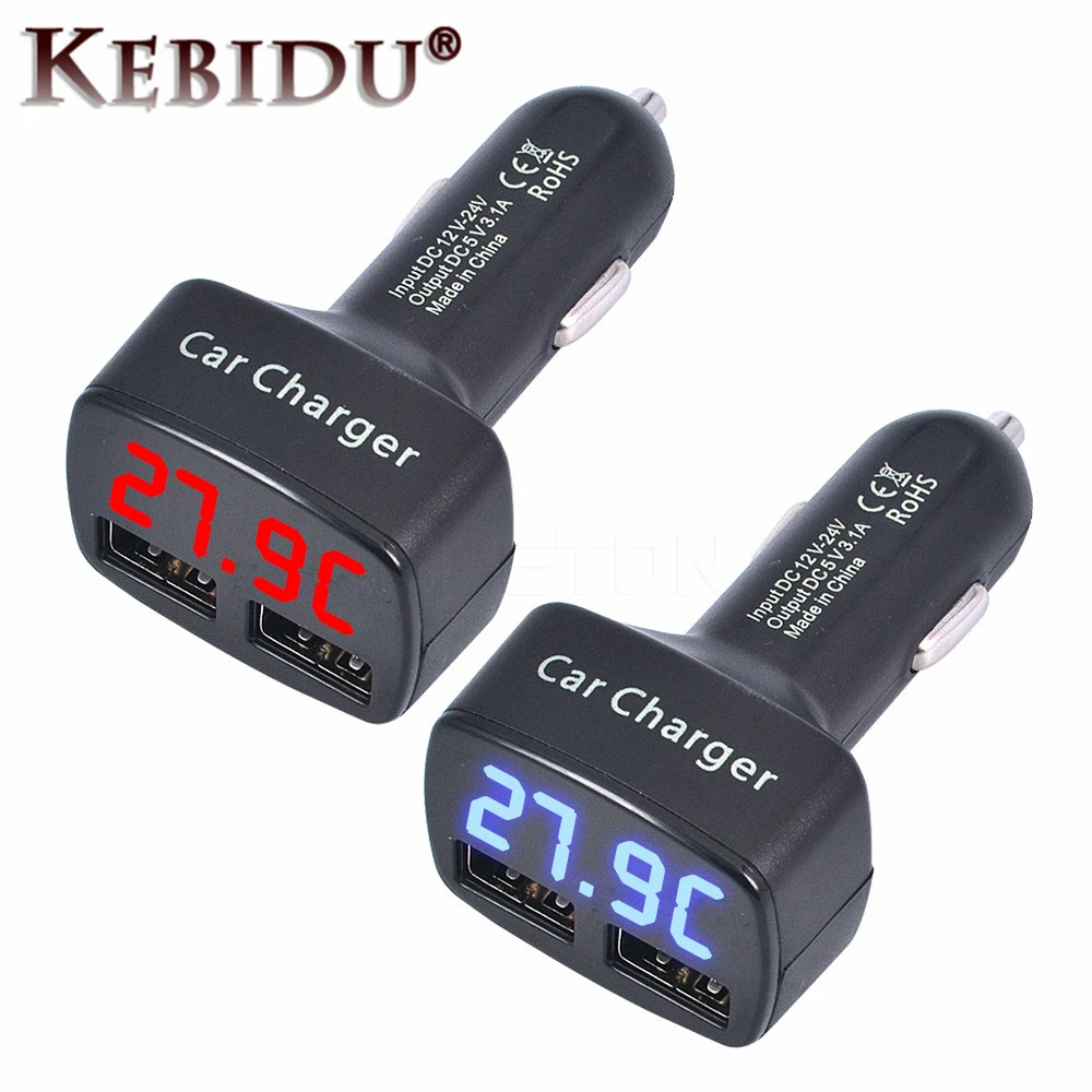 

Kebidu Dual USB 5V 3.1A Car Charger Ports Adapter Socket For iPhone Tablet PC with Blue Red LED Display Car Charger