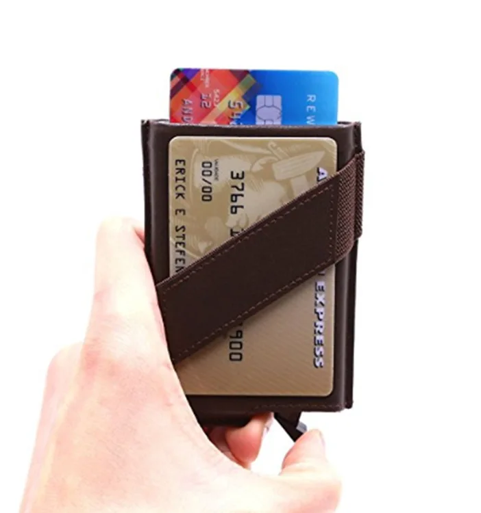 BONAMIE алюминиевый кошелёк с эластичным задним мешком ID держатель кредитной карты RFID мини тонкий кошелек автоматический всплывающий чехол