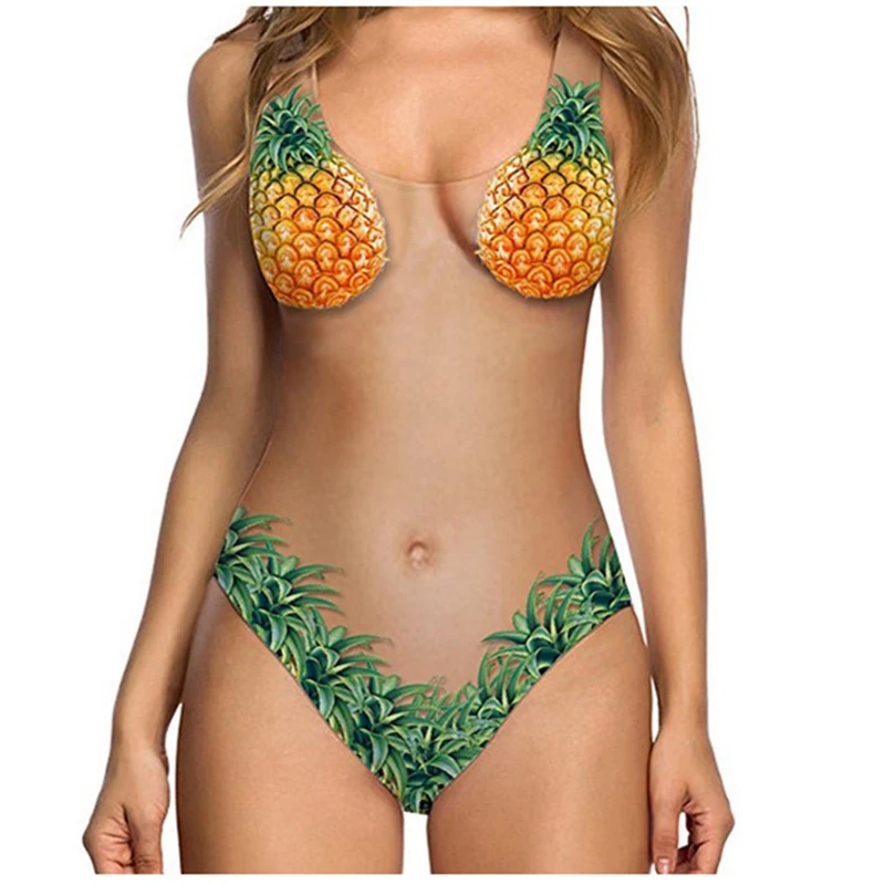 Купальник европейский и американский женский сексуальный фрукты оболочки кожи цвет цельный бикини ананас пляжный купальник бикини
