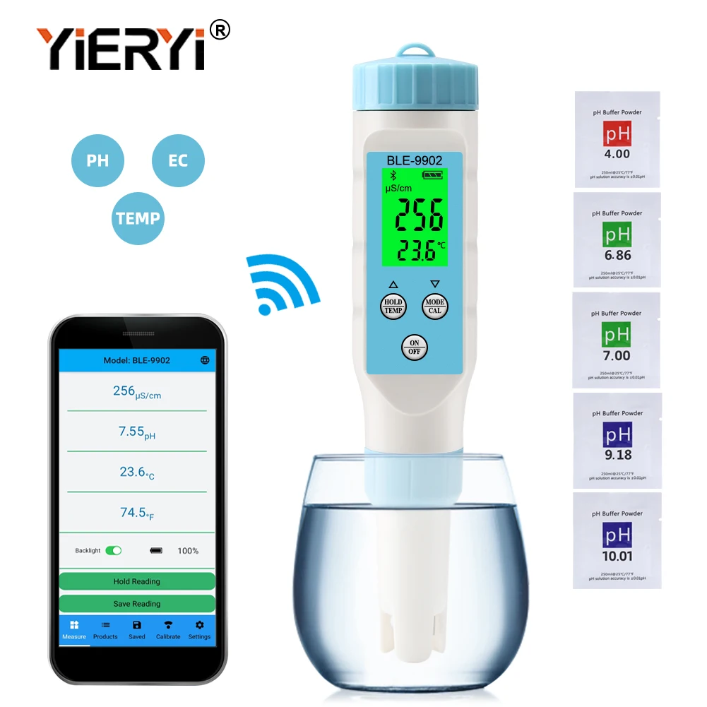 Yieryi New Bluetooth PH Meter PH/EC/TDS/TEMP Meter APP Intelligent Control Water Quality Tester ATC for Drinking Water Aquariums 2