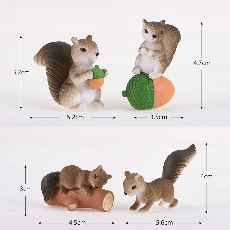 Cute Squirrel Figurines Fairy Garden Accessory Gardening Decor PVC Ornaments Natural Mini World  Cacti Plant Pot Animal Decor