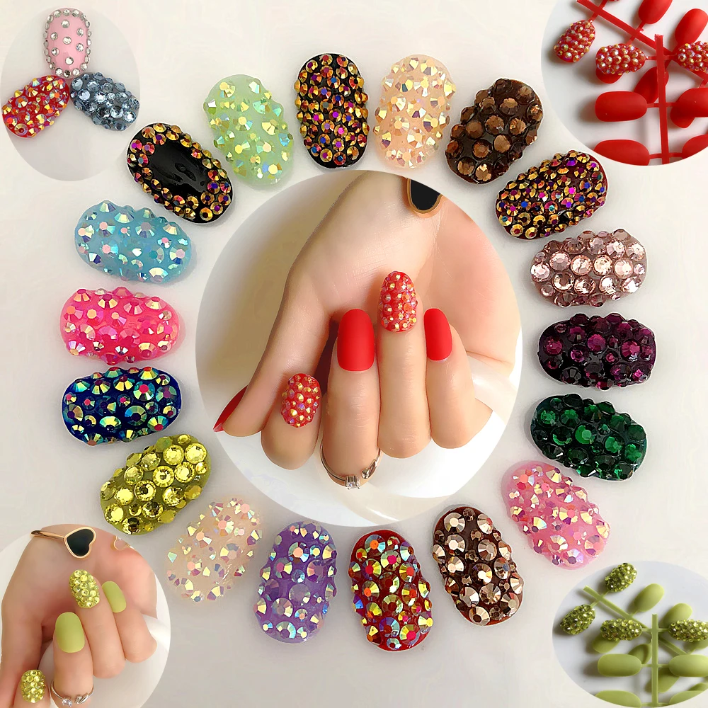 

Women New Fashion Full Nails Tips 3D Rhinestone Fake Nail Art Shining Rhinestone Bride Wedding flase Nails Tips With Glue